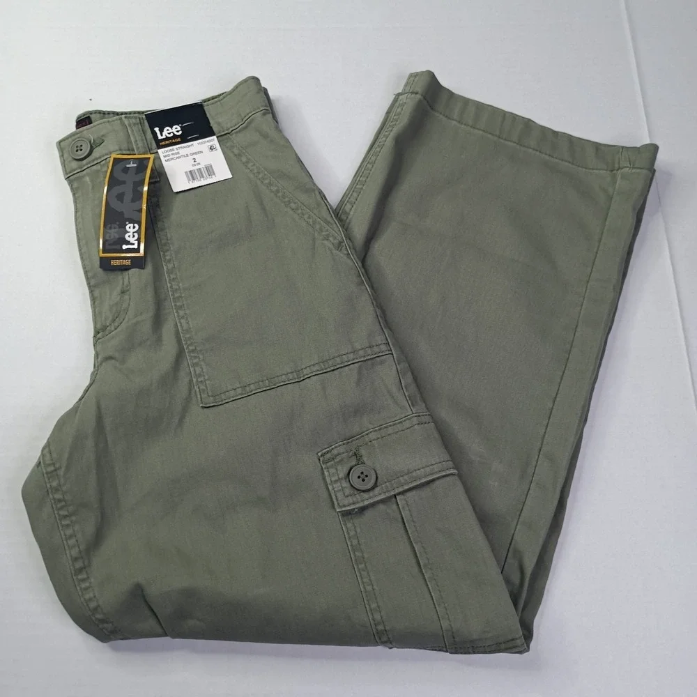 Lee Womens Heritage Loose Straight Cargo Pants‎ Size 2 Mercantile Green Mid Rise